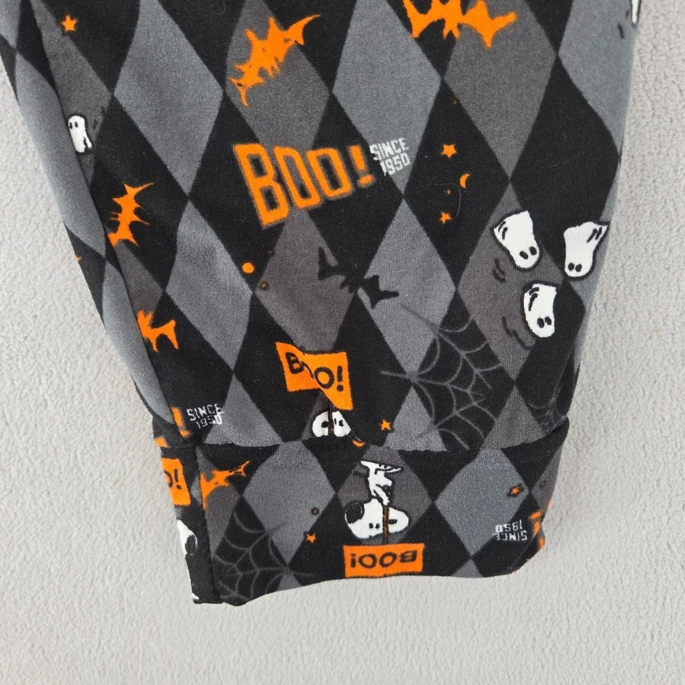 Peanuts Large Halloween Snoopy Argyle Jogger Pajama Pants Black Orange